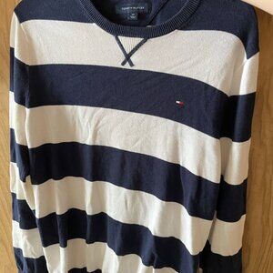 Tommy Hilfiger Navy Cream Bold Stripe Knit Crewneck Sweater S